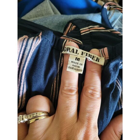 Moral Fiber Striped Tie Strap Jumpsuit Sleeveless Wide Leg Romper Medium Blue - Picture 8 of 9